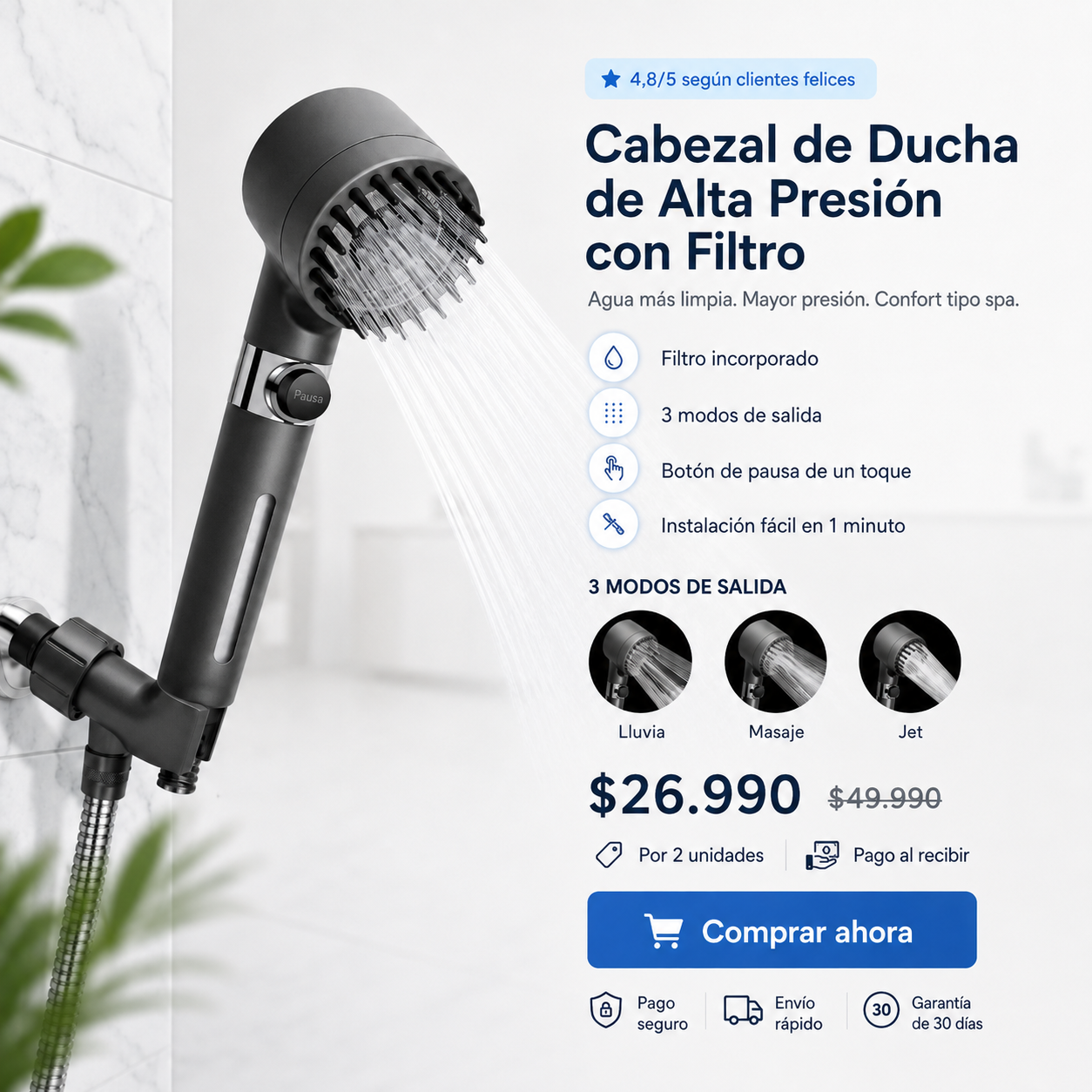 CABEZAL DUCHA MASAJEADOR CON FILTRO