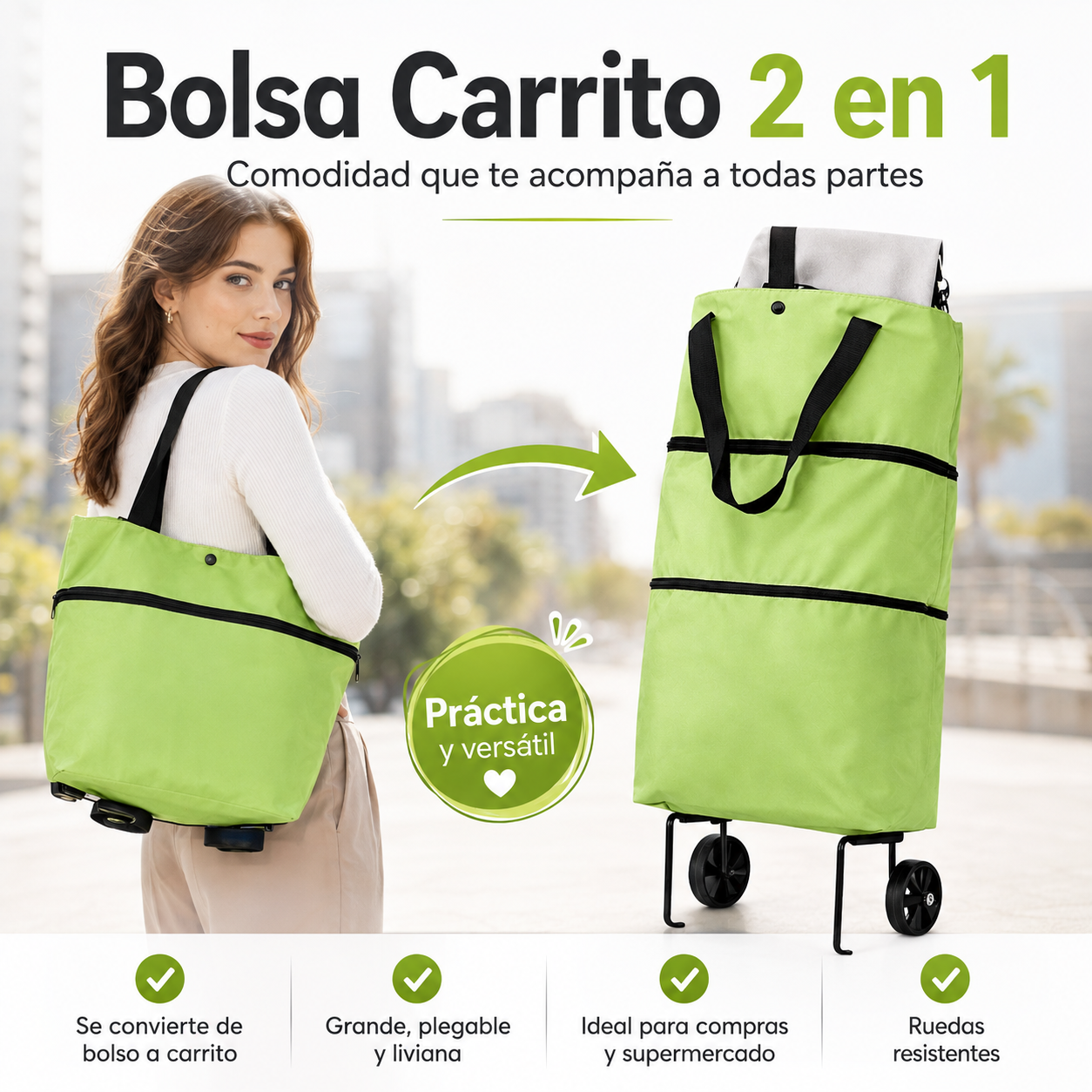 Y - Bolso Plegable Con Ruedas | 2 en 1